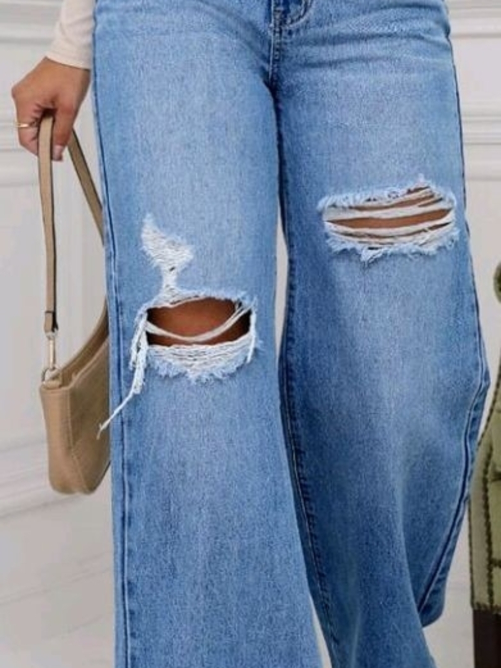 Light Blue Distressed Wide-Leg Women's Jeans